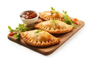 AI Generated Plate baked snack pastry tasty empanadas food meat delicious pie dinner fried vegetable photo