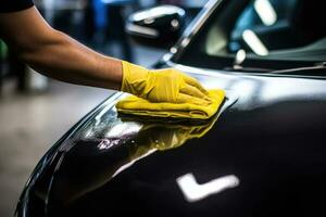 AI Generated Rag man automobile hand car wash vehicle wipe job garage remove service detailing care photo