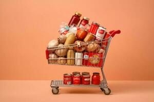 AI Generated Basket supermarket business yellow trolley commerce small box object food retail buy photo