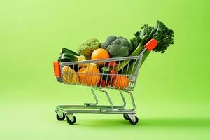 AI Generated Cart vegetables tomato organic consumerism basket healthy store market fresh freshness photo