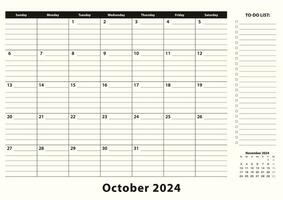 October 2024 Monthly Business Desk Pad Calendar. vector