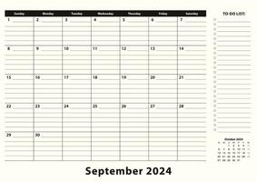 septiembre 2024 mensual negocio escritorio almohadilla calendario. vector