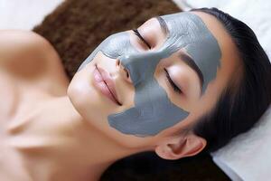 AI Generated Relaxation wellness clay treatment women female cosmetic salon facial mask young photo