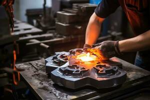 AI Generated Working men occupation worker factory industrial blacksmith craftsman workshop metal photo