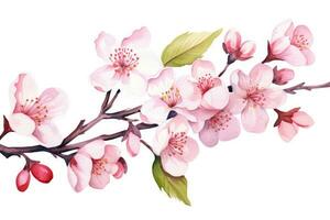 AI Generated Pink watercolor floral tree art blossom spring nature blooming background beauty photo