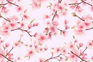 AI Generated Blooming decorative pink spring pattern plant flowers wallpaper cherry nature seamless photo