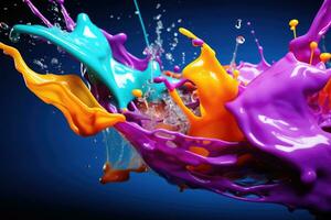 AI Generated Wave painter cmyk drop mixed painting dynamic abstract liquid hit rainbow splashing art photo