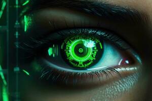 AI Generated Computer woman eye future female laser scan interface vision iris view secure concept photo