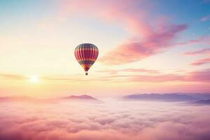 ai generado caliente verano amanecer libertad paisaje naturaleza antecedentes globo viaje aire puesta de sol divertido foto