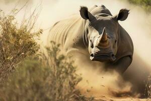 ai generado Namibia fauna silvestre parque safari desierto rinoceronte mamífero peligroso naturaleza grande animal salvaje foto