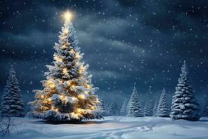 AI Generated Decorative seasonal space white holiday xmas snow christmas forest lighting sky merry photo