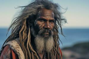 ai generado viaje antiguo asiático adulto indio masculino retrato hinduismo blanco barba India persona hombres foto