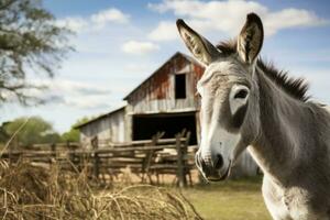 ai generado mamífero animales cabeza césped rural agricultura joven de cerca cerca domesticado linda mascota foto