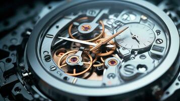 AI Generated Mechanical minute wheel gear detail vintage metallic technology antique old macro watch photo