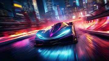 AI Generated Blur style automobile modern design motion road light speed sport technology fast photo