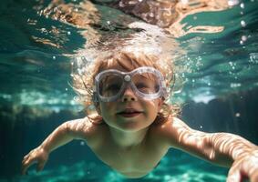 AI Generated Pool sport swim enjoyment boy little blue childhood face kid summer caucasian active photo