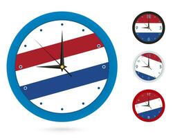 pared reloj diseño con nacional bandera de Países Bajos. cuatro diferente diseño. vector