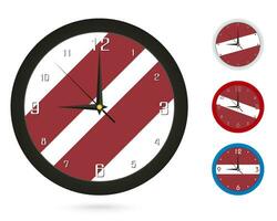 pared reloj diseño con nacional bandera de letonia cuatro diferente diseño. vector