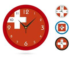 Wall Clock Design with National Flag of Switzerland, Four different design. vector