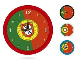 Wall Clock Design with National Flag of Portugal. Four different design. vector