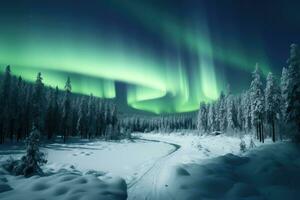 AI Generated Lapland sky arctic astronomy northern cold borealis snow winter finland north aurora photo