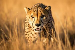 ai generado rápido mamífero cazador naturaleza césped piel retrato en peligro de extinción depredador gato carnívoro africano foto