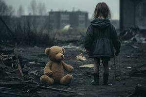 AI Generated Girl caucasian loneliness kid baby cute childhood concept alone toy young sad little photo