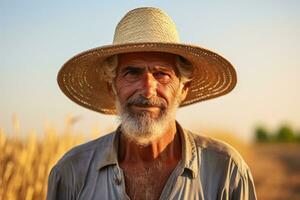 AI Generated Standing agriculture smile outdoors beard india culture rural village farmer nature photo