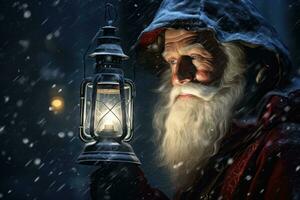 AI Generated Man merry portrait night year male claus santa xmas hat eve happy winter snow santa photo