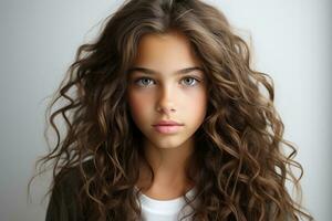 AI Generated Girl woman fashion face female hair kid curly children portrait pretty little model photo