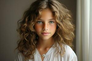 AI Generated Portrait child little expression eyes adorable cute female kid pretty young beauty face photo