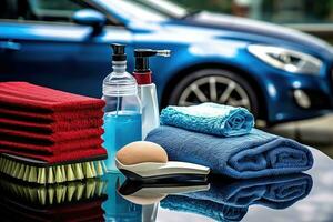 AI Generated Remove cloth worker cleaning care shiny wash wipe auto transportation garage detailing photo