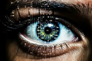 AI Generated Access iris future eye biometric futuristic human technology identification secure photo