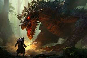 AI Generated Knight dragon battle attack illustration artwork creature danger animal art monster photo