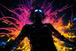 AI Generated Man dark illustration cyber scifi robot fiction futuristic fantasy science glowing photo