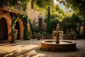 AI Generated Day door europe architecture courtyard garden travel old summer building street photo