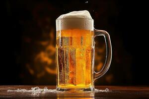 AI Generated Pub mug foam bar celebration yellow pint light booze brewery closeup cold froth photo