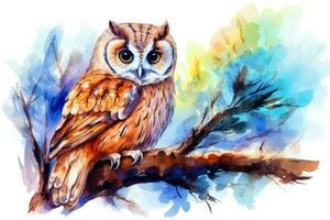 AI Generated Cartoon night decoration cute owl animal illustration forest design art wildlife eye photo