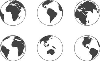 Earth globe black silhouette isolated on white background. Vector symbol world sphere planet.