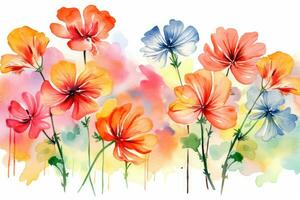 AI Generated Spring flowers floral summer watercolor painting poppy wallpaper paper vintage drawing photo