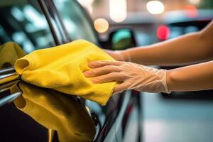 AI Generated Rag polish cleaning auto microfiber service transportation remove shine vehicle hand photo