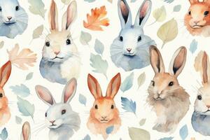 AI Generated Design seamless spring watercolor bunny nature drawing background pattern wallpaper photo