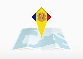 Andorra is depicted on a folded paper map and pinned location marker with flag of Andorra. vector