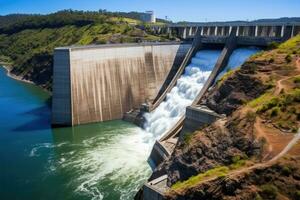 AI Generated Reservoir hydroelectric lake energy engineering barrage power landscape nature hydro photo