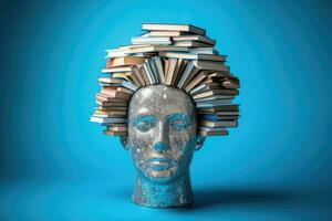 AI Generated Idea bookshelf head knowledge education stack read old book concept learn literature photo