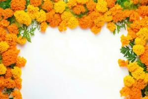 AI Generated Vintage plant colorful flora background flower yellow celebration marigold fresh white photo