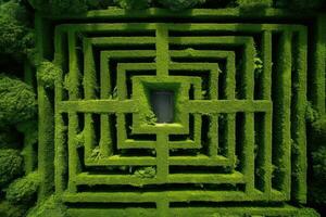 AI Generated Park plant lost exit patterns puzzle symmetrical symmetry bush green hedge way abstract photo