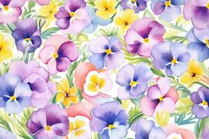 AI Generated Summer spring plant background blossom bloom decorative watercolor pansy pattern photo