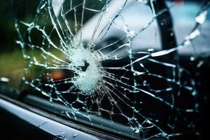 AI Generated Impact dangerous shattered window car windscreen insurance windshield vandalism wreck photo