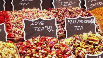 Colorful herbal tea from spice bazaar, traditional tea in Istanbul, video